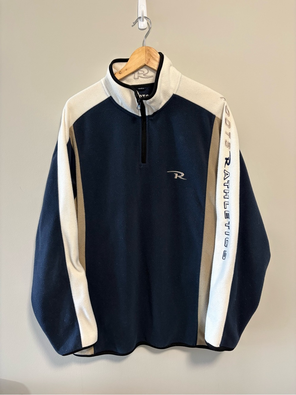 Vintage Roots Athletics 1/4 Zip Fleece Pullover Navy Cream Retro Y2K Large